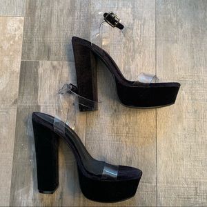 Clear / black velvet platform heels - New!